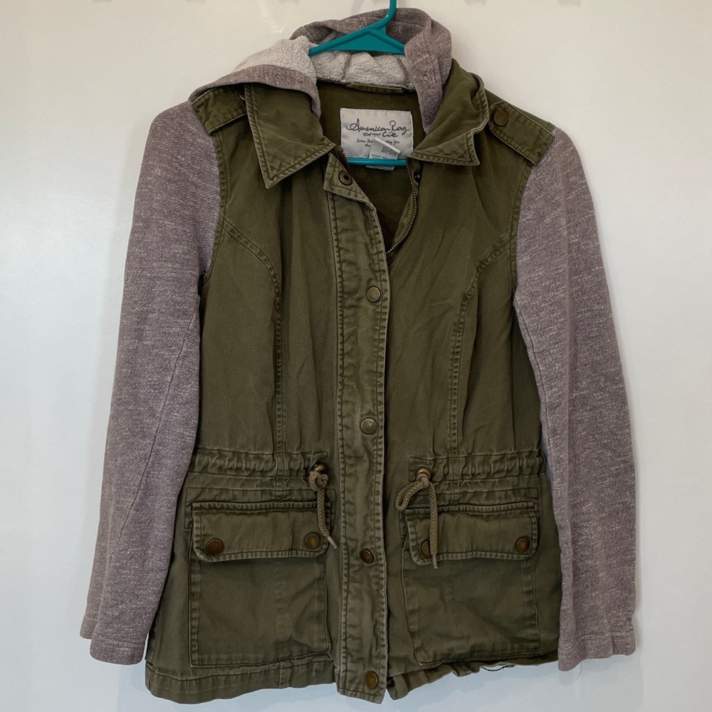 American Rag Olive Jacket with Heathered Sleeves